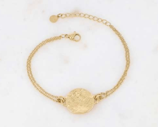 Bracelet double rangs avec pièce martelée ronde