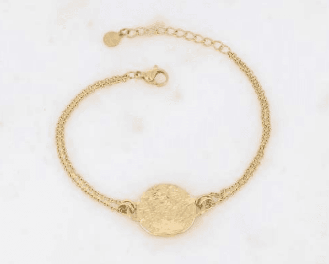 Bracelet double rangs avec pièce martelée ronde